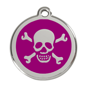 Hundemarke groß Totenkopf violett aus Emaille und Edelstahl