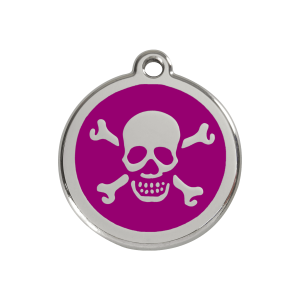 Hundemarke Totenkopf violett aus Emaille und Edelstahl Größe M
