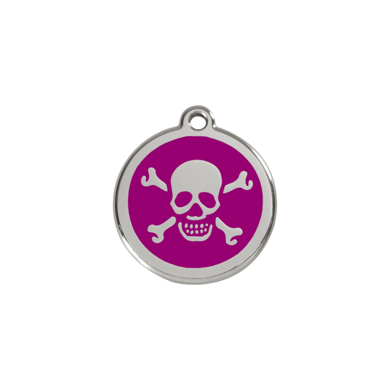 Vue avant - Médaille personnalisée pour chat en émail et acier inoxydable - Violet 20mm - Red Dingo