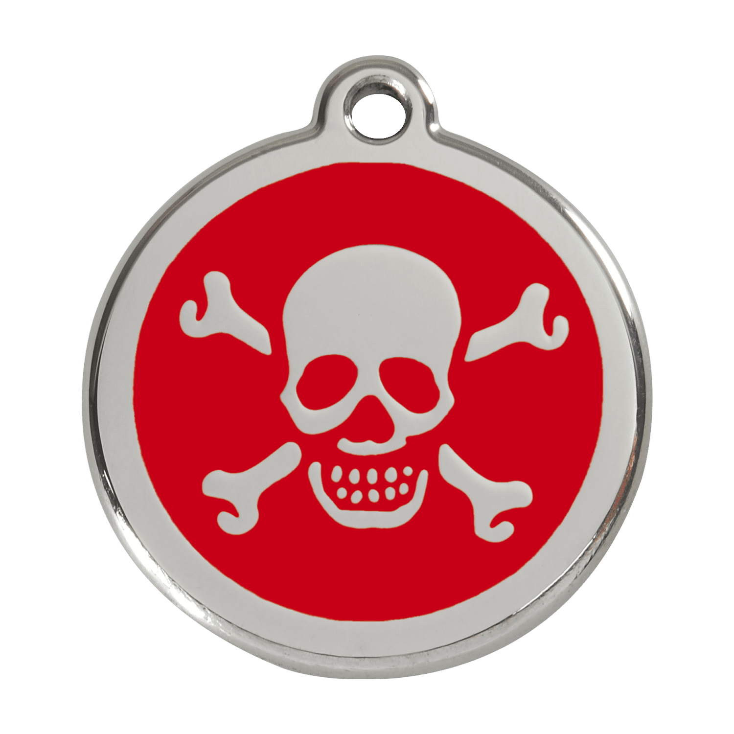 Vue avant - Médaille personnalisée pour chien Red Dingo en émail et acier inoxydable - Tête de mort rouge - Größe L