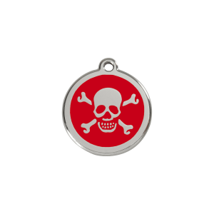 Katzenmarke Klein Totenkopf Rot Emaille Edelstahl