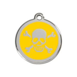 Hundemarke Totenkopf Gelb aus Emaille und Edelstahl Größe M