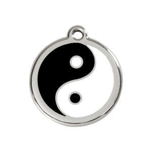 Hundemarke Ying und Yang Größe M aus schwarzem Emaille und Edelstahl