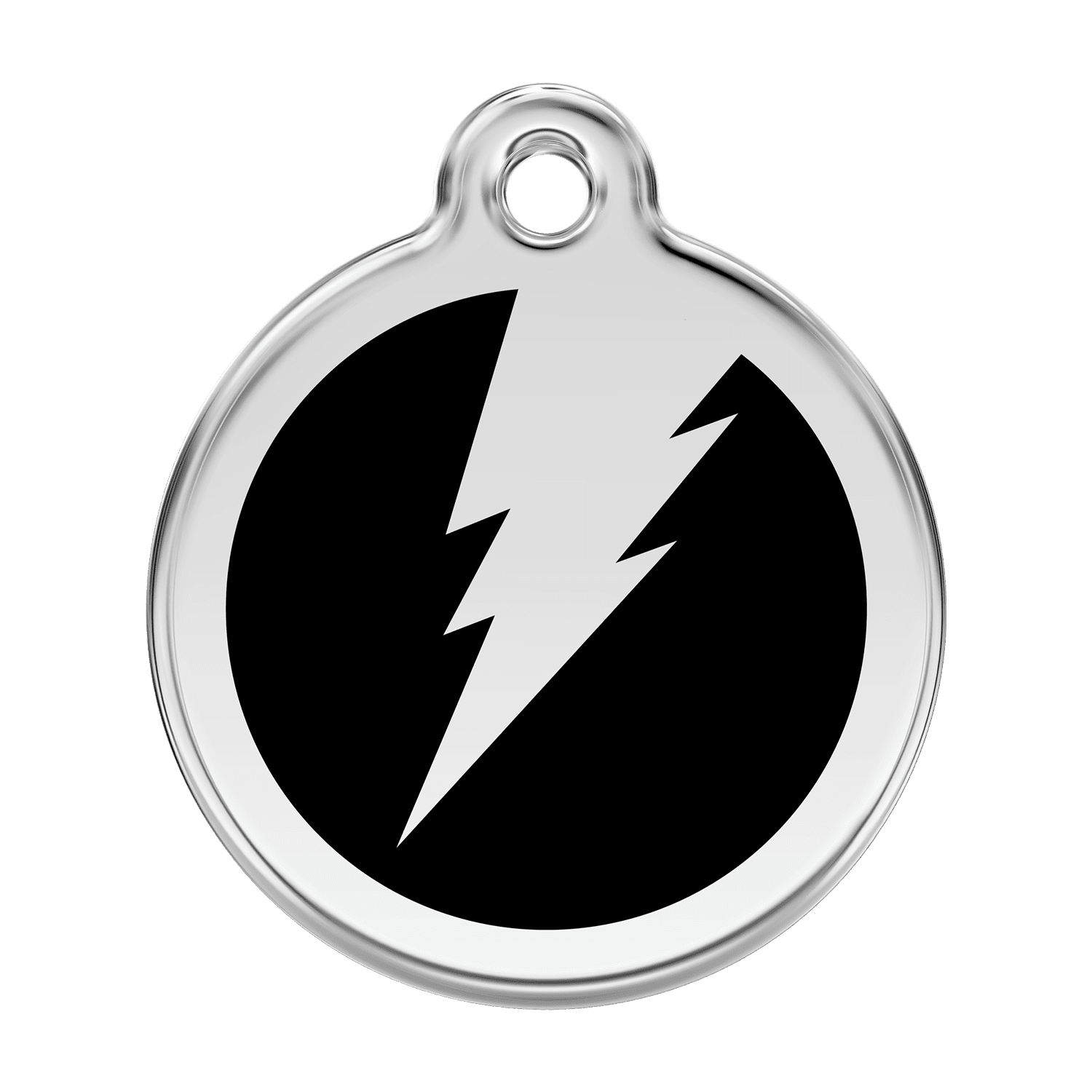 Vue avant - Médaille personnalisée pour chien Red Dingo Émail et acier inoxydable - Motif éclair - Noir - Größe L
