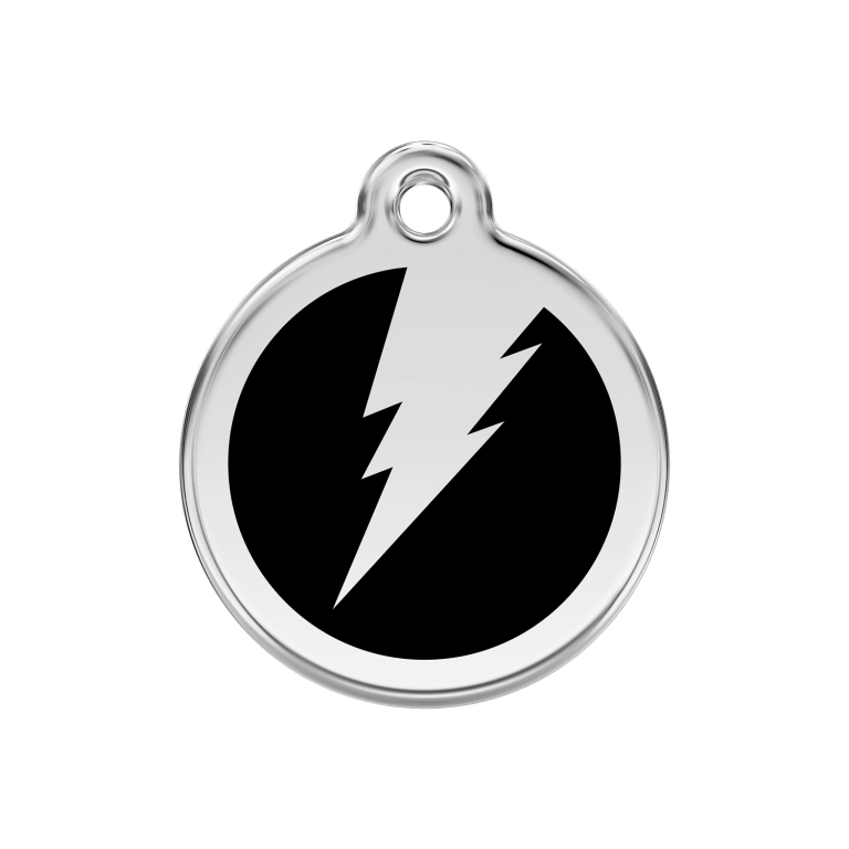 Vue avant - Médaille personnalisée pour chien Red Dingo Émail et acier inoxydable - Motif éclair noir - Größe M