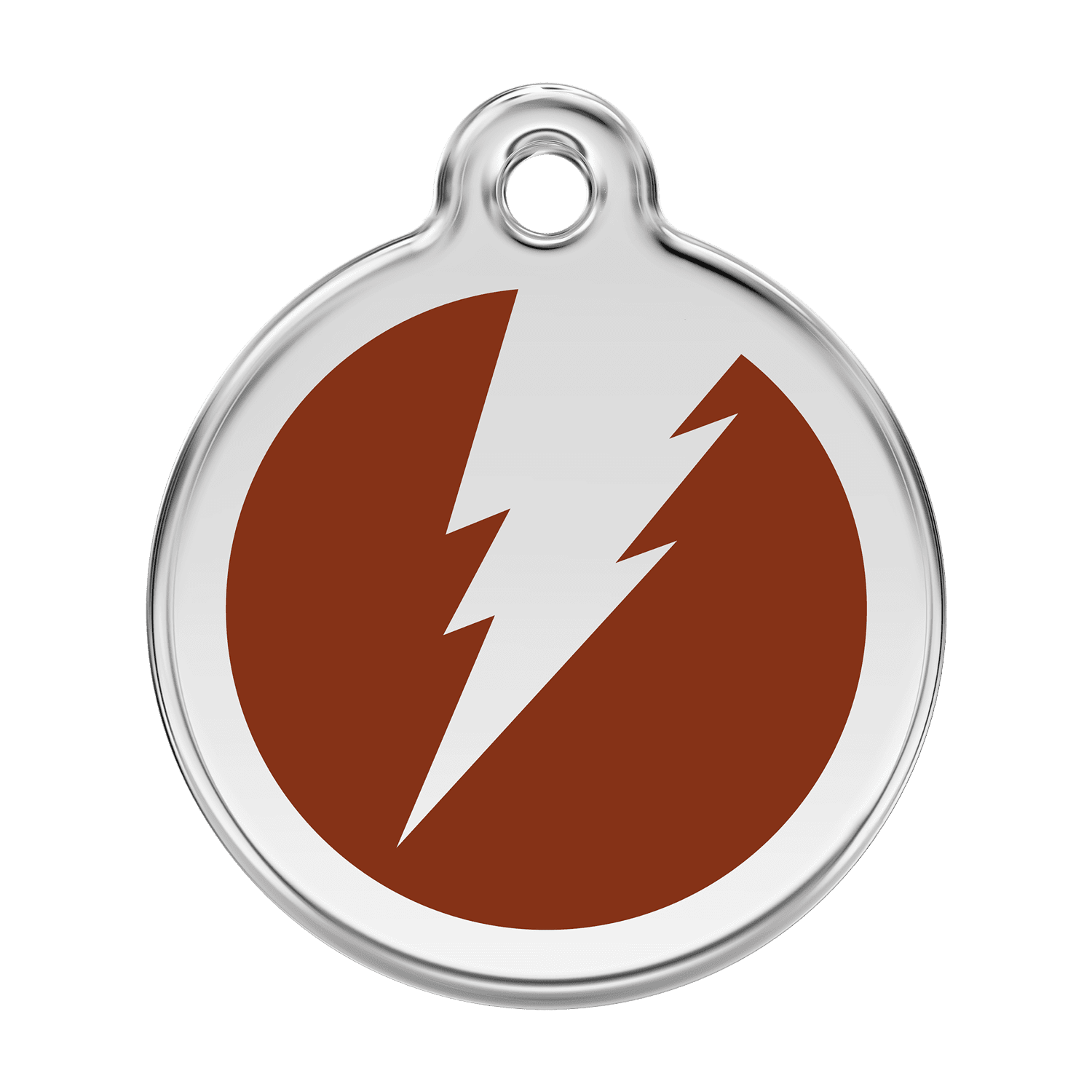 Vue avant - Médaille personnalisée pour chien Red Dingo Émail et acier inoxydable - Motif éclair - Brun - Größe L