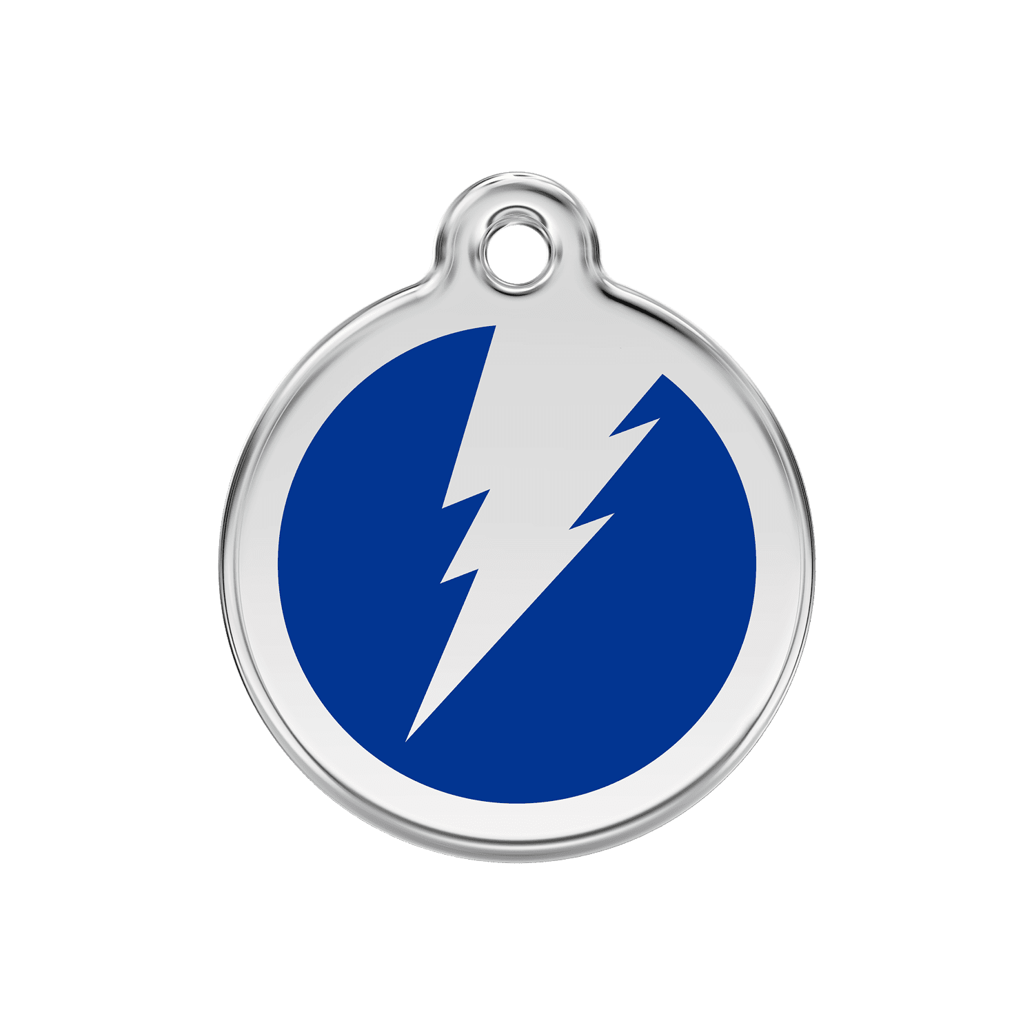 Vue avant - Médaille personnalisée pour chien/chat Red Dingo Émail et acier inoxydable - Motif éclair - Bleu foncé - Größe M