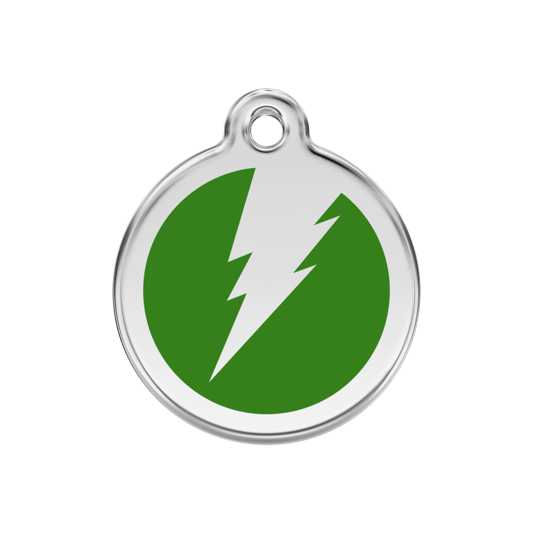 Vue avant - Médaille personnalisée pour chien en émail et acier inoxydable Red Dingo - Motif éclair vert - Größe M