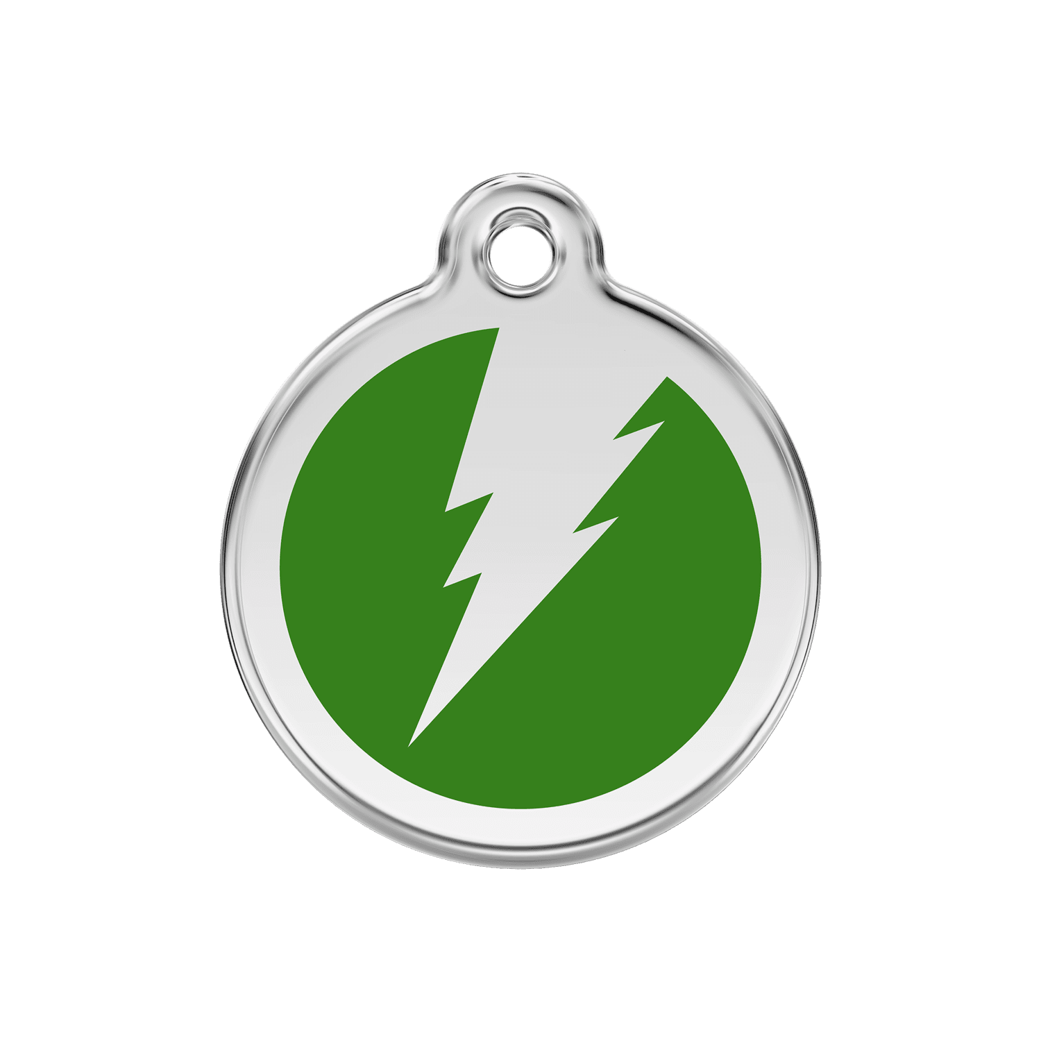 Vue avant - Médaille personnalisée pour chien en émail et acier inoxydable Red Dingo - Motif éclair vert - Größe M