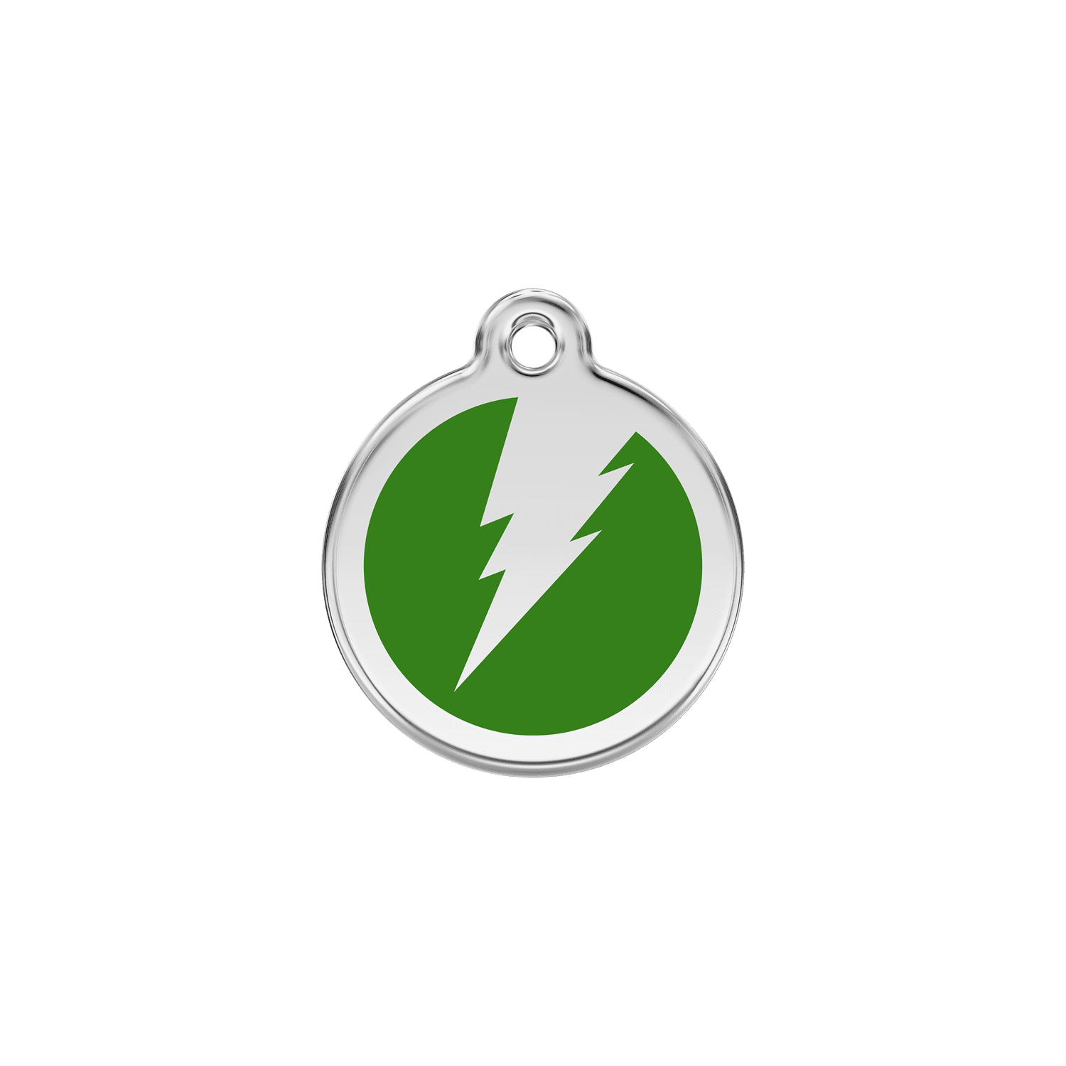 Vue avant - Médaille personnalisable pour chien/chat Red Dingo Émail et acier inoxydable - Motif éclair vert - Größe S