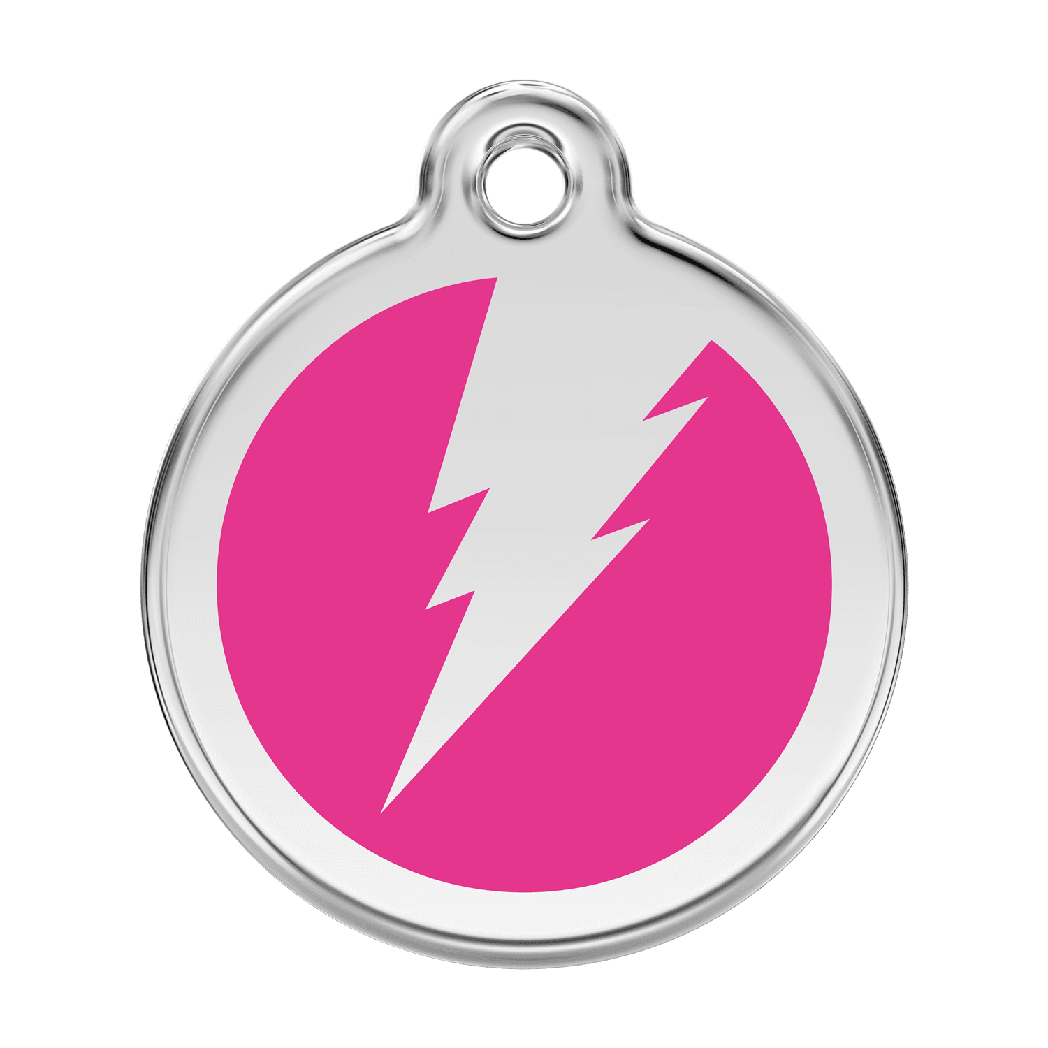 Vue avant - Médaille personnalisée pour chien Red Dingo émail et acier inoxydable - Motif éclair - Rose vif - Größe L