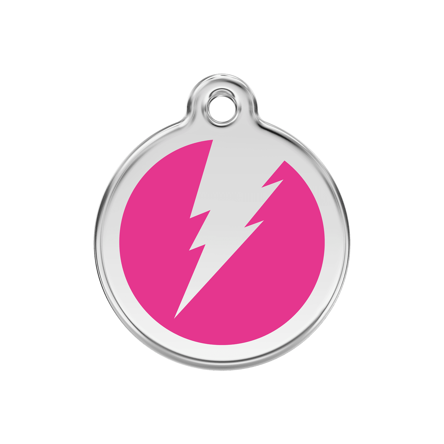 Vue avant - Médaille personnalisée pour chien Red Dingo Émail et acier inoxydable - Motif éclair - Rose vif - Größe M