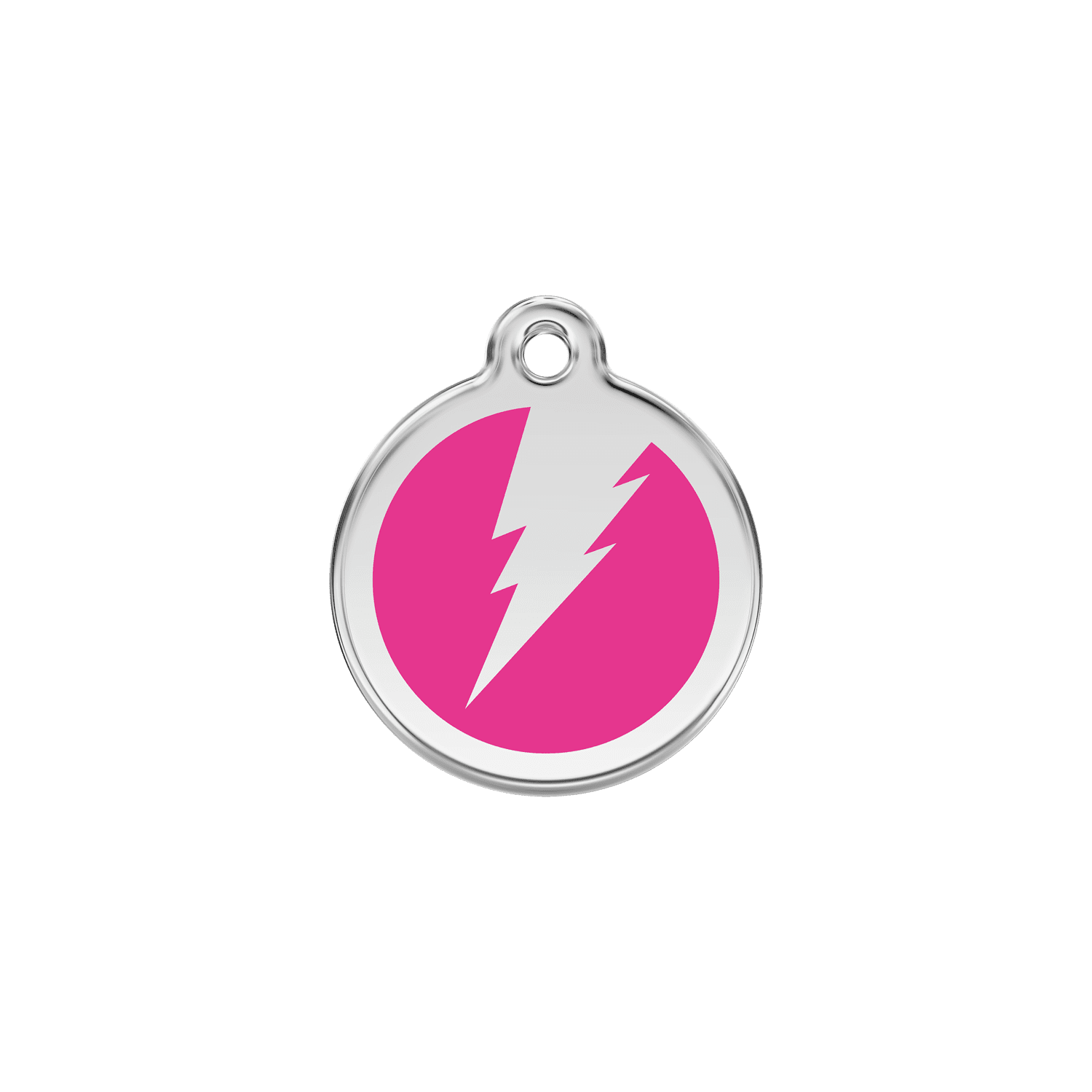 Vue avant - Médaille personnalisée pour chien ou chat Red Dingo Émail et acier inoxydable - Motif éclair - Rose vif - Größe S