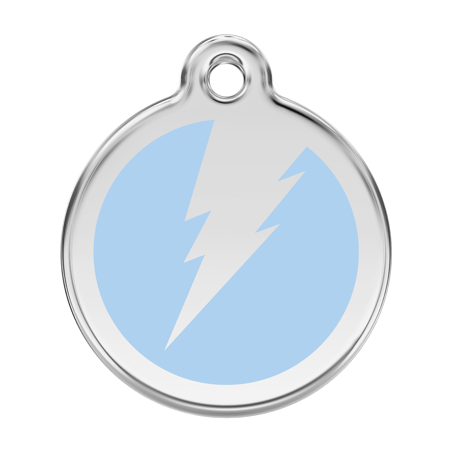 Vue avant - Médaille personnalisable pour chien Red Dingo Émail et acier inoxydable - Motif éclair - Bleu clair - Größe L
