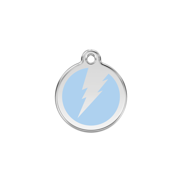 Vue avant - Médaille personnalisée Red Dingo Émail et acier inoxydable - Motif éclair - Bleu clair - Größe S