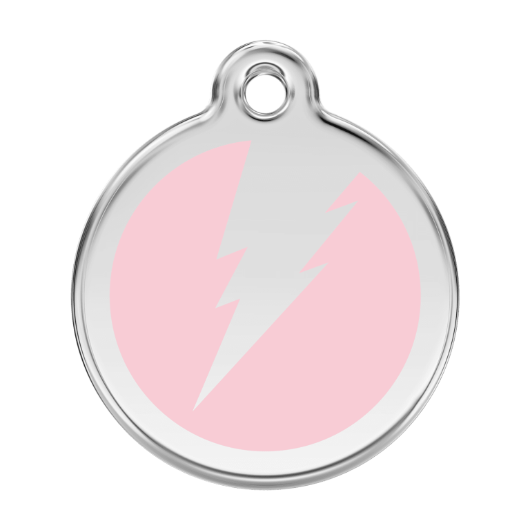 Vue avant - Médaille personnalisable pour chien Red Dingo Émail et acier inoxydable - Motif éclair - Rose - Größe L