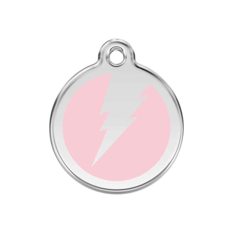 Vue avant - Médaille personnalisée pour chien Red Dingo Émail et acier inoxydable - Motif éclair - Rose - Größe M
