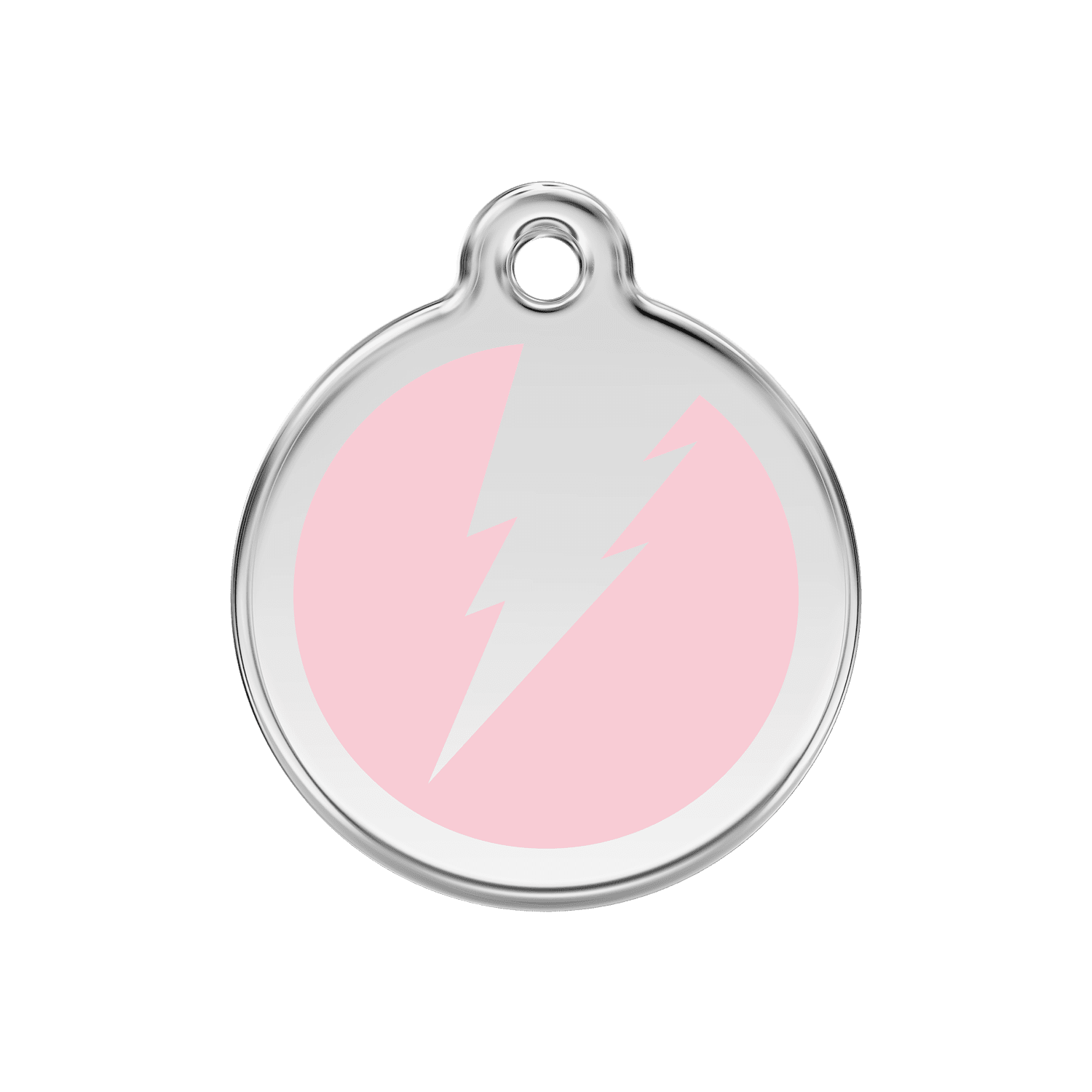 Vue avant - Médaille personnalisée pour chien Red Dingo Émail et acier inoxydable - Motif éclair - Rose - Größe M
