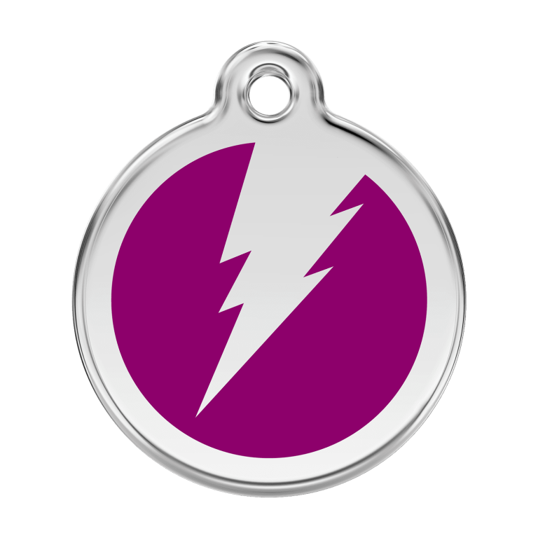 Vue avant - Médaille personnalisable pour chien Red Dingo Émail et acier inoxydable Violet Clair - Größe L