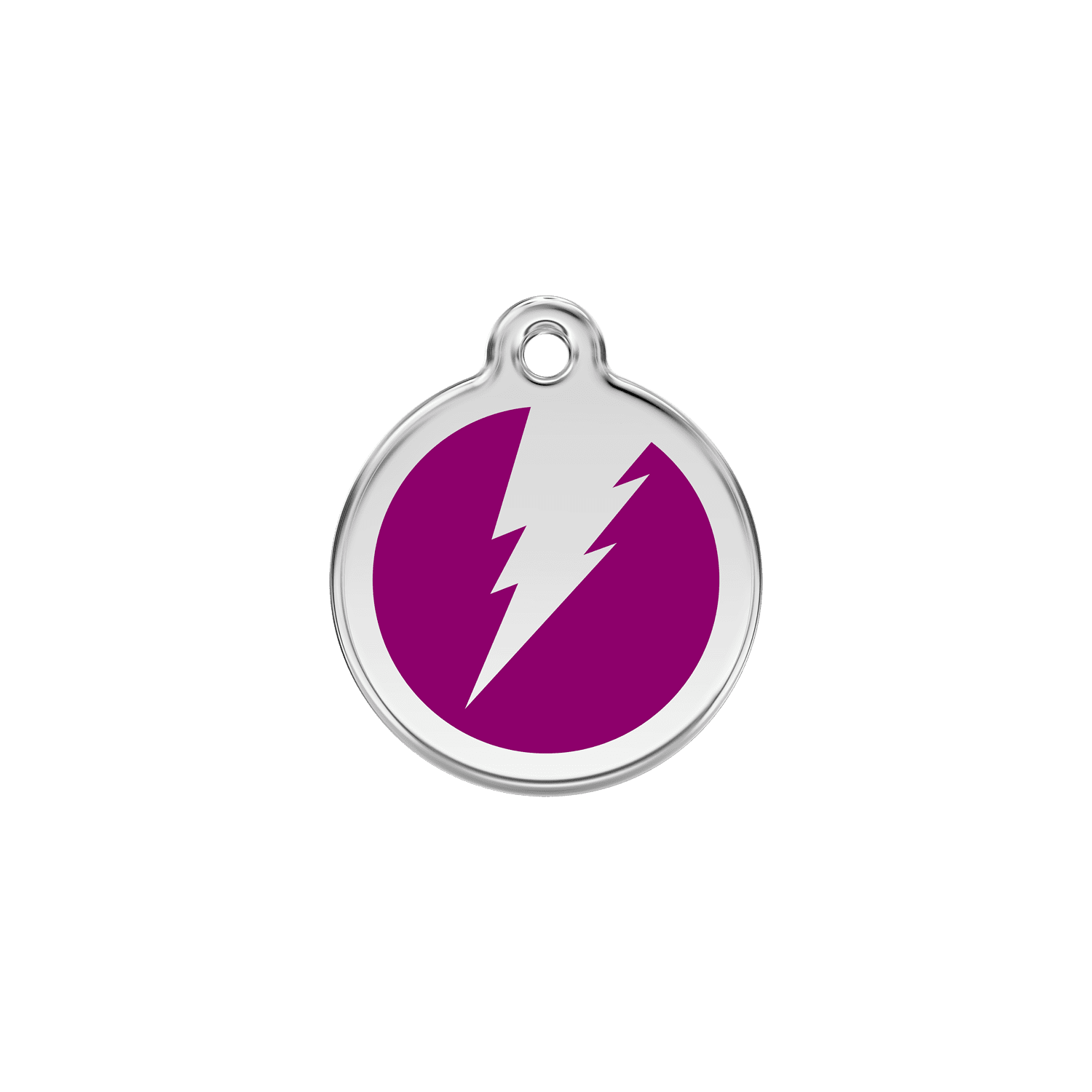 Vue avant - Médaille personnalisée pour chien/chat Red Dingo Émail et acier inoxydable - Motif éclair violet - Größe S - Référence : 01-ZF-PU-SM