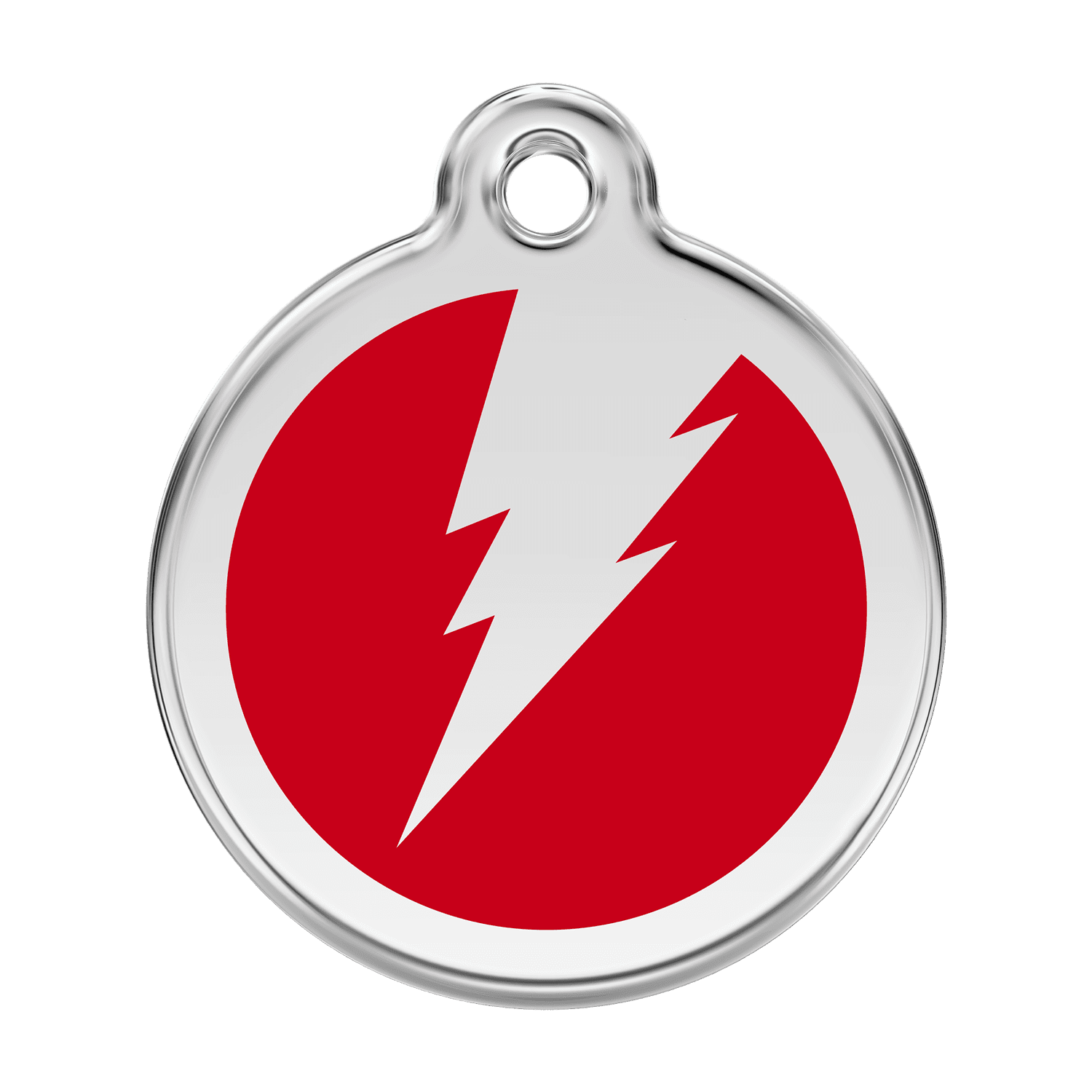 Vue avant - Médaille personnalisable pour chien Red Dingo Émail et acier inoxydable - Motif éclair rouge - Größe L 38.00mm
