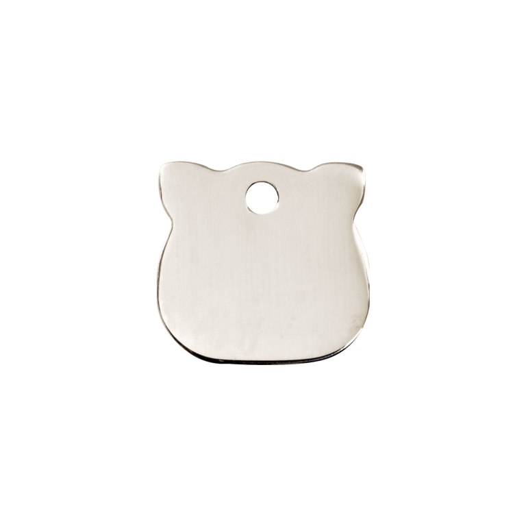 Vue avant - Médaille personnalisée pour chat Red Dingo - Plat en acier inoxydable - Tête de chat - Größe S