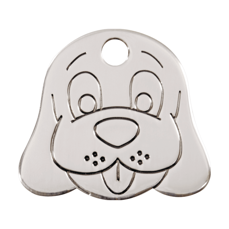 Vue avant - Médaille personnalisable pour chien Red Dingo - Plat en acier inoxydable - Tête de chien - Größe L