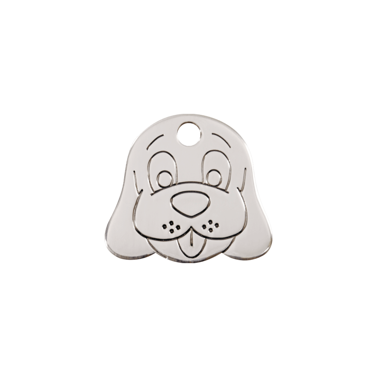 Vue avant - Médaille personnalisée Red Dingo pour chien ou chat - Plat acier inoxydable - Tête de chien - Größe S
