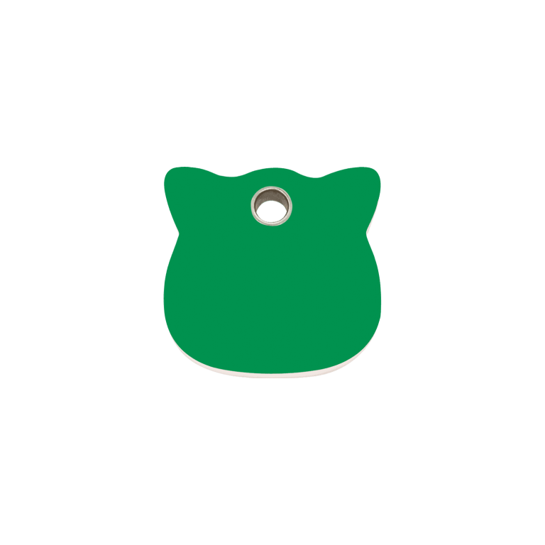 Vue avant - Médaille personnalisée pour chat Red Dingo - Kollektion Plastique Plat - Tête de chat - Vert - Größe S