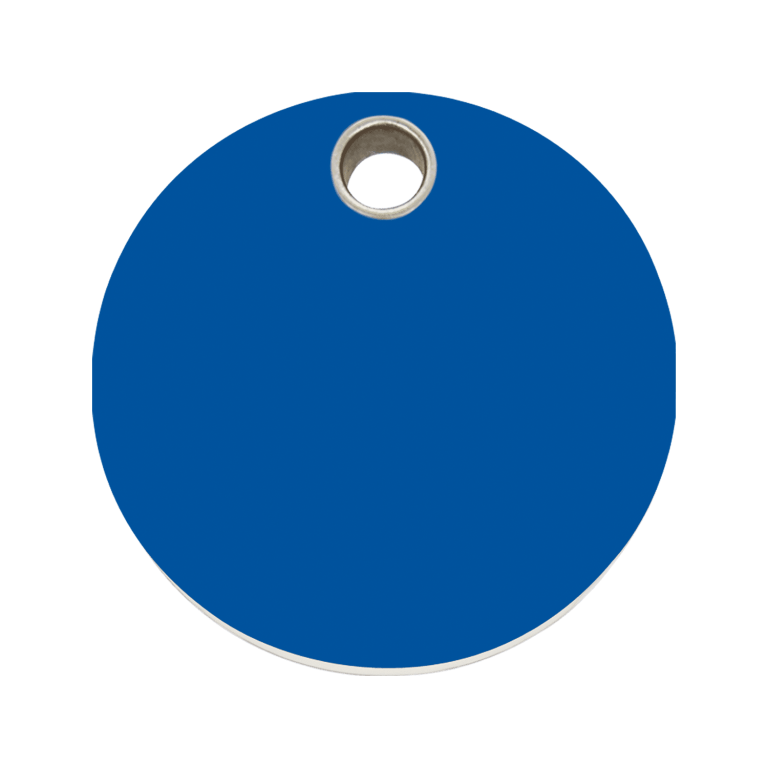Vue avant - Médaille personnalisable pour chien - Red Dingo - Plastique plat - Cercle bleu foncé - Größe L