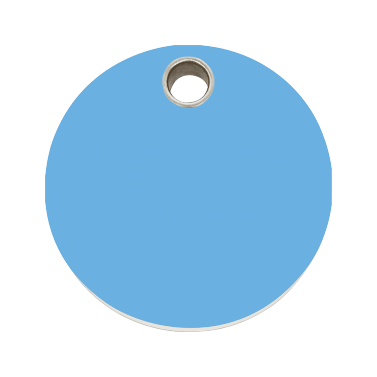 Vue avant - Médaille personnalisable pour chien Red Dingo Plastique plat Cercle Bleu clair Größe L