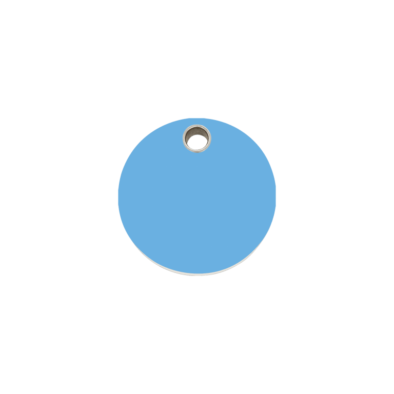 Vue avant - Médaille personnalisable pour chien/chat Red Dingo - Plastique plat bleu clair - Größe S - Réf : 04-CL-LB-SM