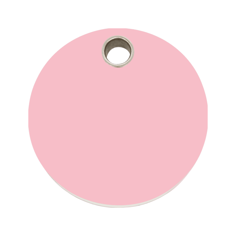 Vue avant - Médaille personnalisée pour chien - Red Dingo - Plastique plat - Cercle rose - Größe L