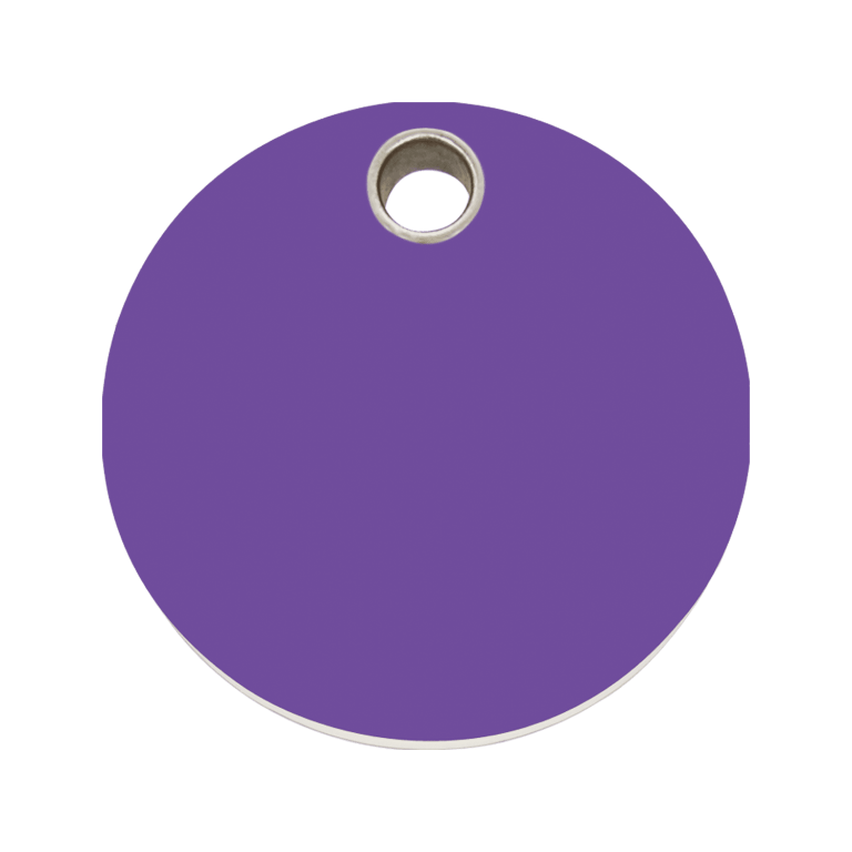 Vue avant - Médaille personnalisée pour chien ou chat - Red Dingo - Kollektion Plastique Plat - Cercle Violet - Größe L