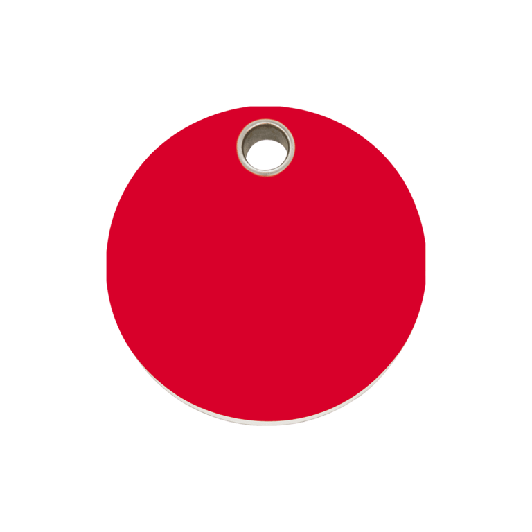 Vue avant - Médaille personnalisable Red Dingo pour chien ou chat - Plastique plat - Cercle rouge - Größe M - Gravure incluse