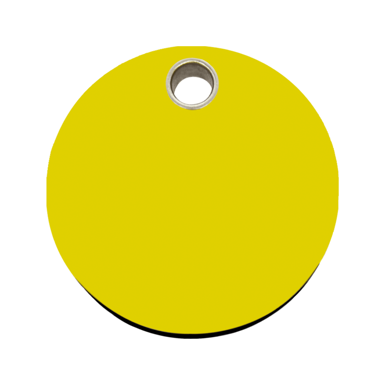 Vue avant - Médaille personnalisable pour chien - Red Dingo - Plastique plat jaune - Größe L