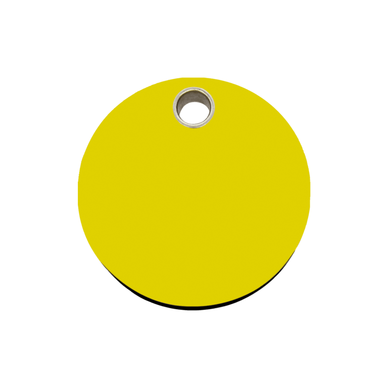 Vue avant - Médaille personnalisable pour chien - Red Dingo - Plastique plat jaune - Größe M