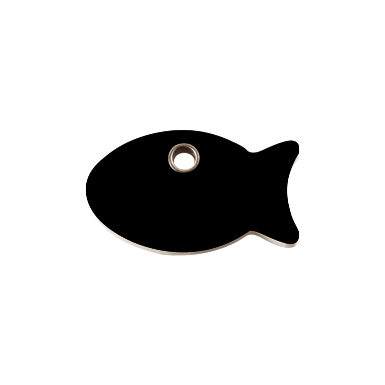 Vue avant - Médaille personnalisable pour chat Red Dingo Plastique Plat Poisson Noir Größe S