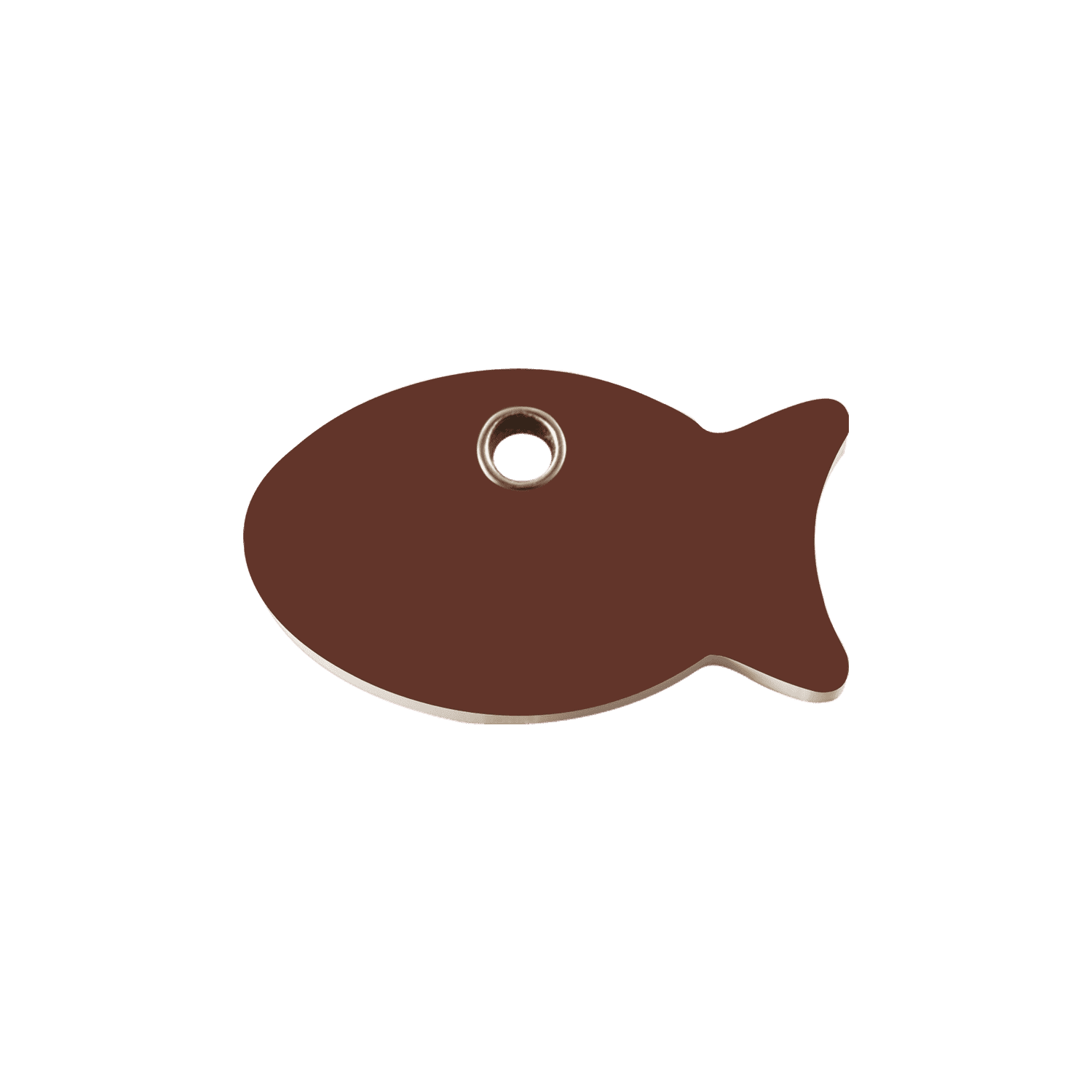 Vue avant - Médaille personnalisée pour chat Red Dingo Plastique plat Poisson Brun - Größe S