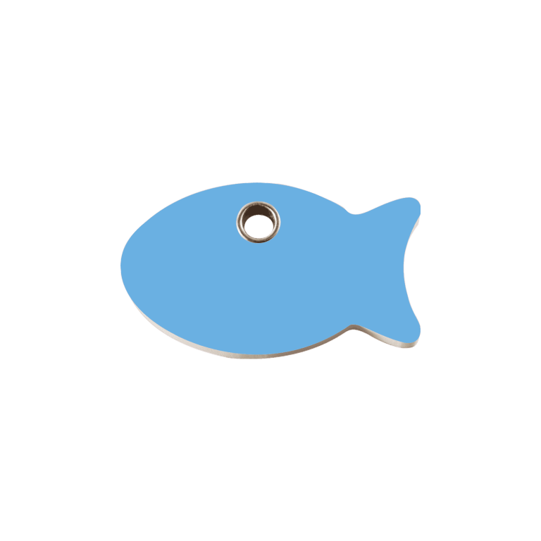 Vue avant - Médaille personnalisable Red Dingo Poisson Bleu clair S - 04-FI-LB-SM pour chat ou chien