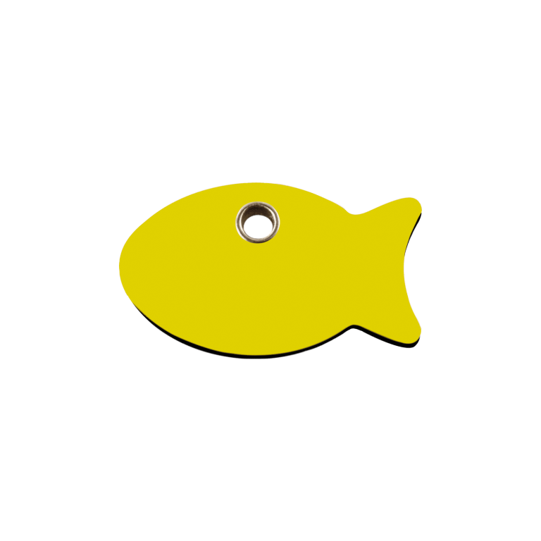 Vue avant - Médaille personnalisée pour chien/chat Red Dingo Plastique plat Poisson Jaune Größe S