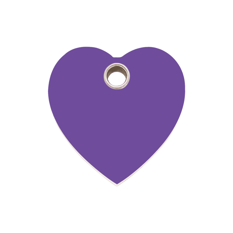 Vue avant - Médaille personnalisée Red Dingo cœur violet taille M pour chien - 04-HT-PU-ME