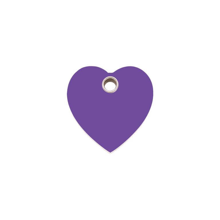 Vue avant - Médaille personnalisée Red Dingo cœur violet taille S pour chien/chat - 04-HT-PU-SM