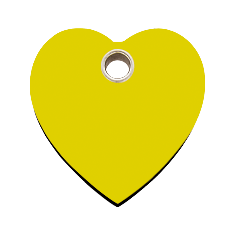 Vue avant - Médaille personnalisée pour chien ou chat - Red Dingo Plastique plat Jaune Cœur L