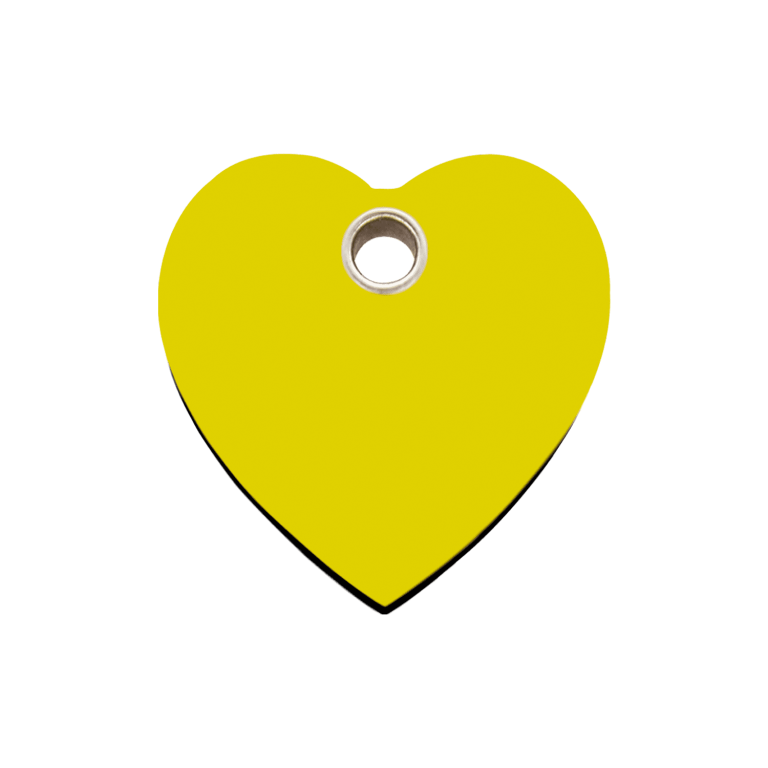 Vue avant - Médaille personnalisée Red Dingo cœur jaune taille M pour chien - Réf : 04-HT-YE-ME