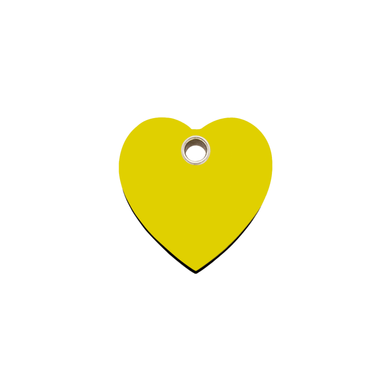 Vue avant - Médaille personnalisable pour chat ou petit chien - Red Dingo - Cœur jaune - Größe S