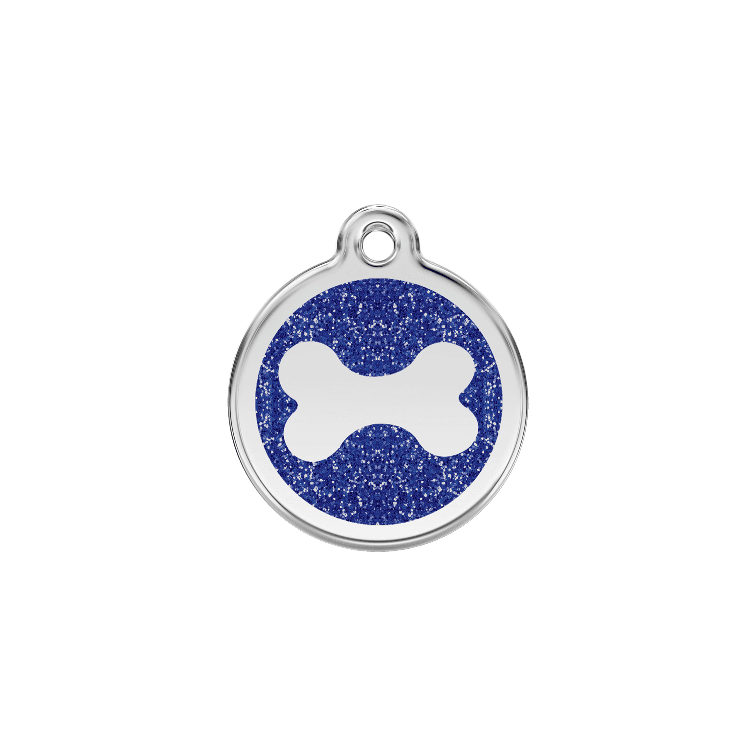 Vue avant - Médaille personnalisée pour chat ou chien - Red Dingo Émail pailleté Os scintillant Bleu foncé
