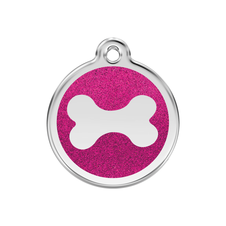 Vue avant - Médaille personnalisable pour chien Red Dingo Émail pailleté rose vif - Os scintillant - Größe M