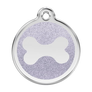 Hundemarke Glitzerknochen Silber L aus Edelstahl und Emaille