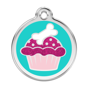 Hundemarke Cupcake Glitzer Aqua L aus Edelstahl